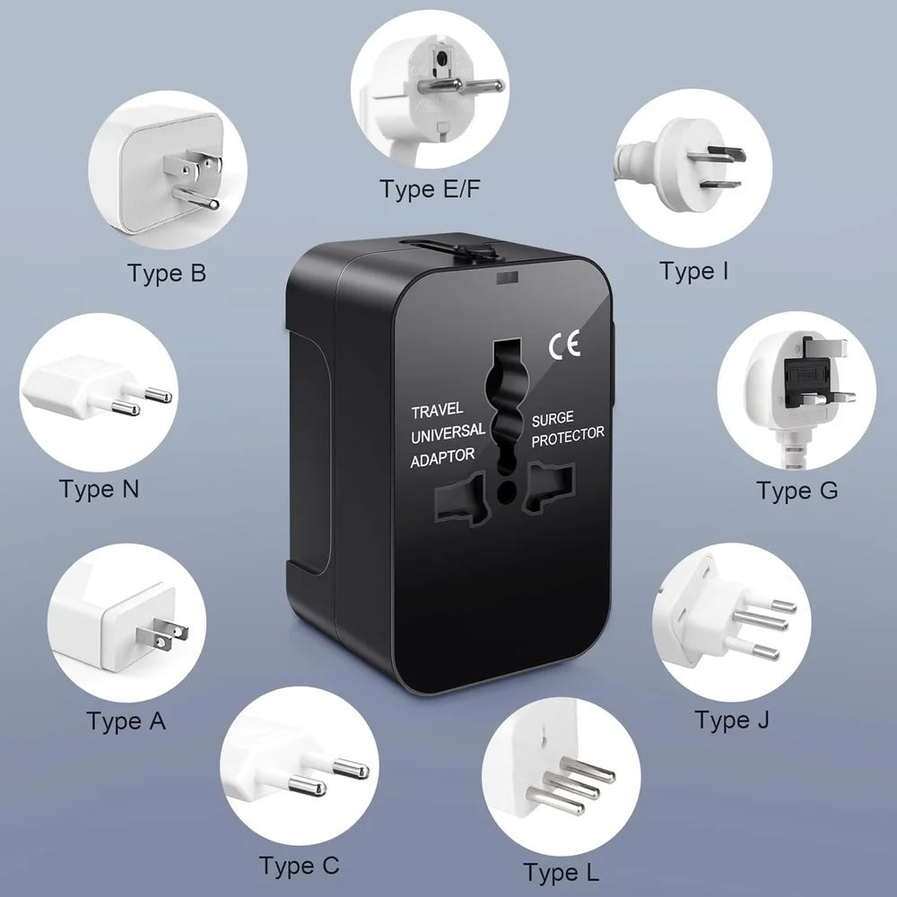 Worldwide Power Adapter and Travel Charger with Dual USB ports that works in 150 countries