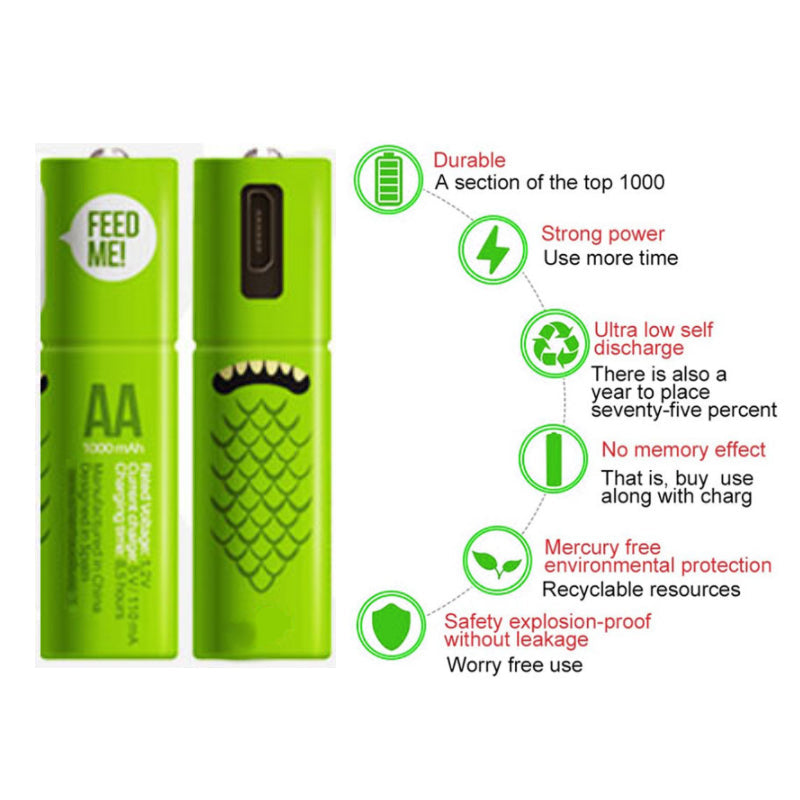 ECO Recharge 4 Pack AA Or AAA USB Rechargeable Batteries Vista Shops