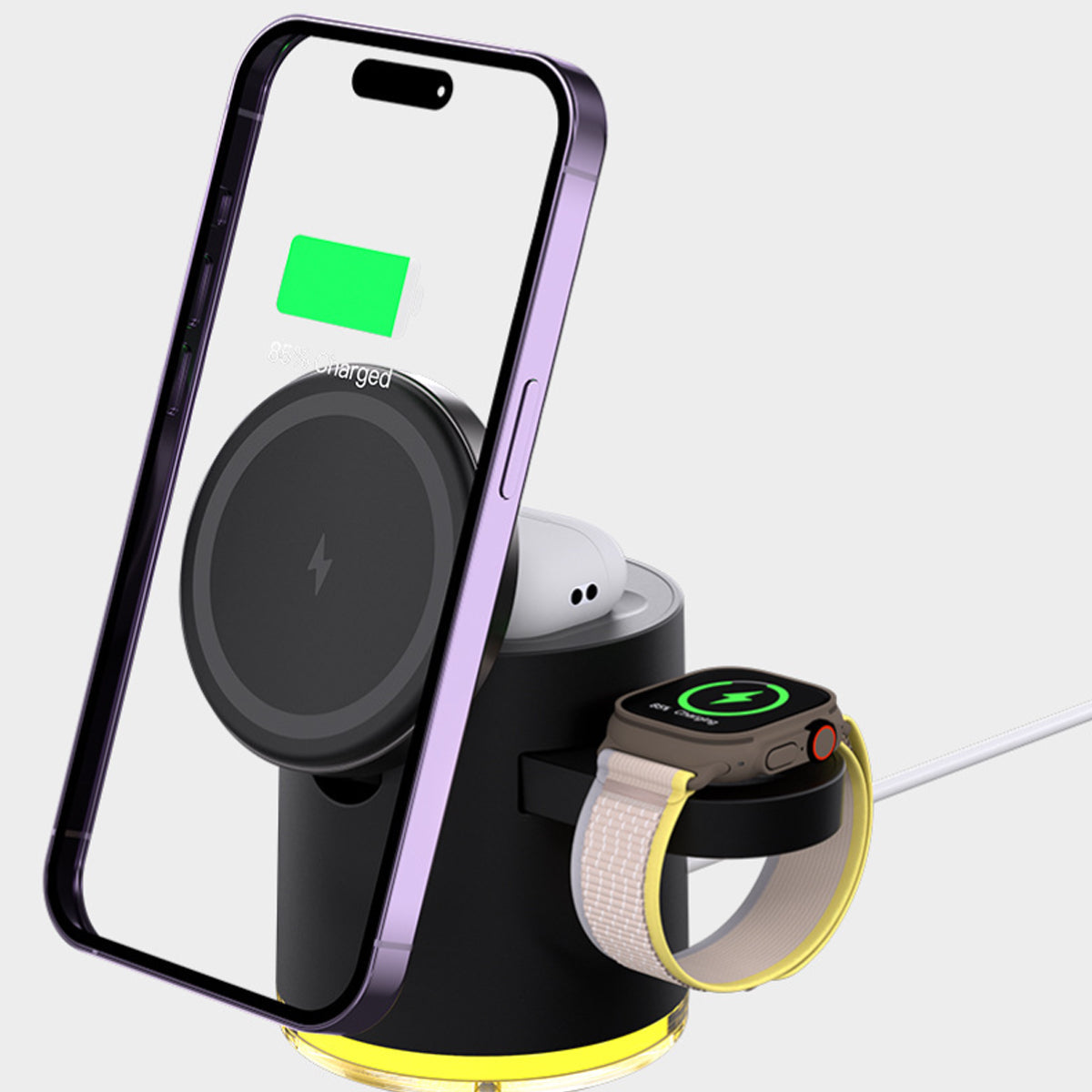 CLINGOMATIC Charging Station 3 In 1 Wireless Charger Stand With Halo Light Vista Shops