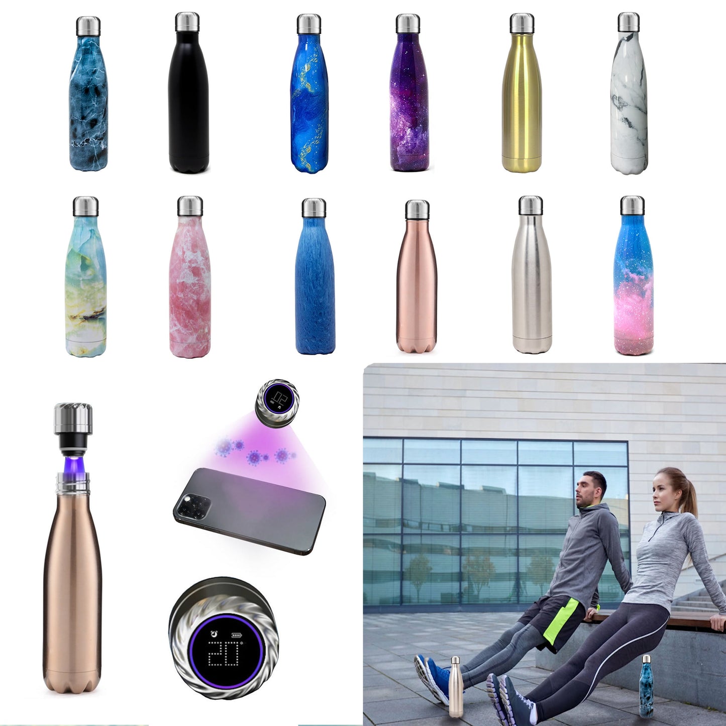 Aquaala UV Water Bottle With Temp Cap Vista Shops