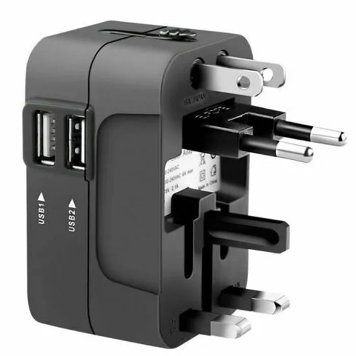 Worldwide Power Adapter and Travel Charger with Dual USB ports that works in 150 countries