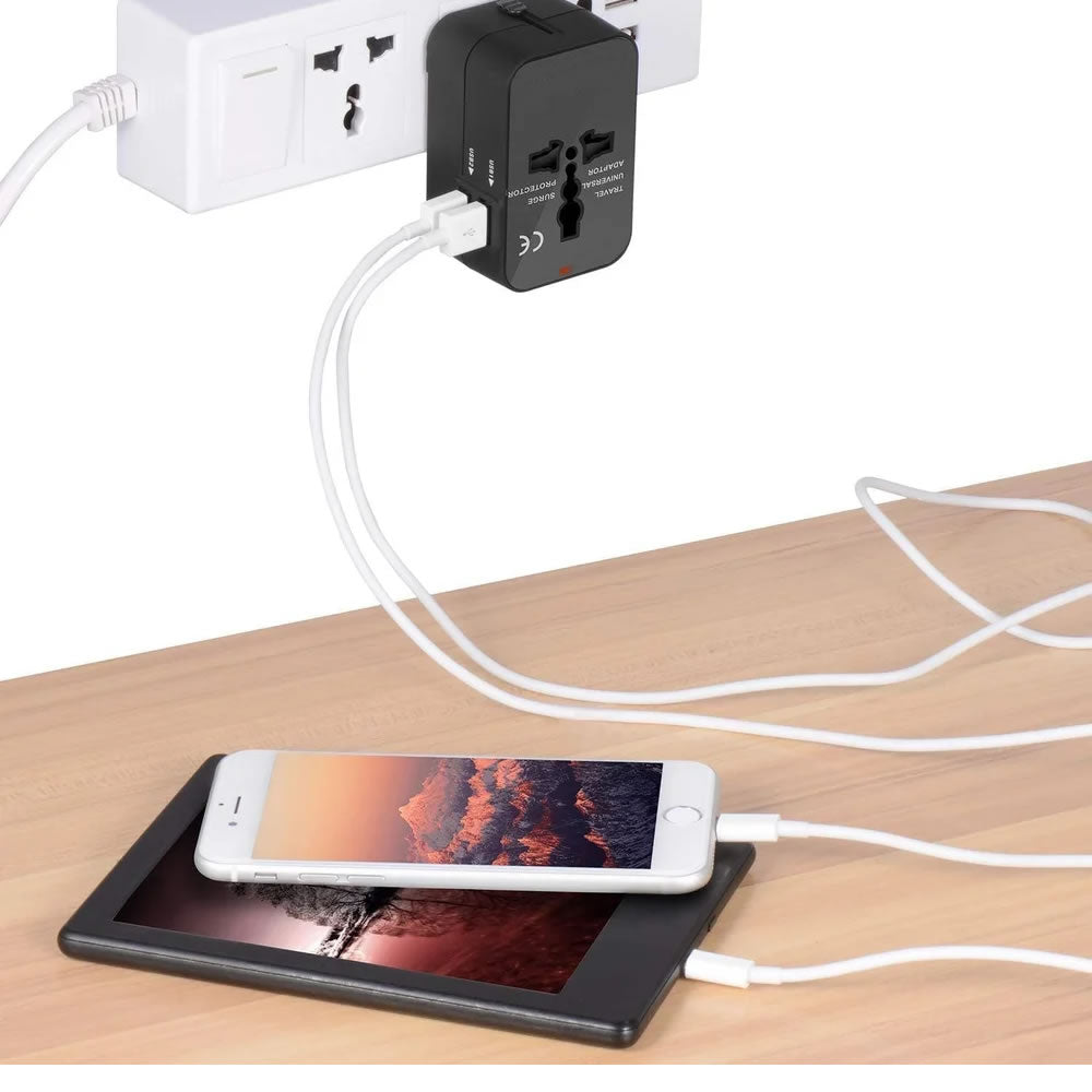 Worldwide Power Adapter and Travel Charger with Dual USB ports that works in 150 countries